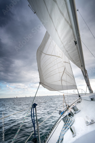 Sailboat deck and seascape