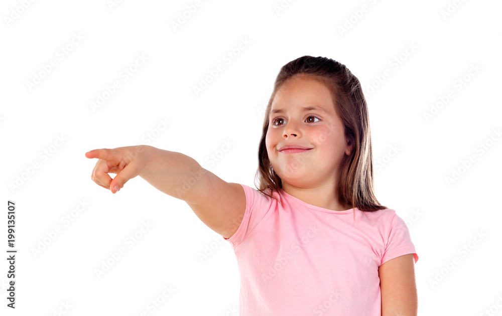 Cute child girl pointing with his finger somewhere Cute child girl pointing with his finger somewhere