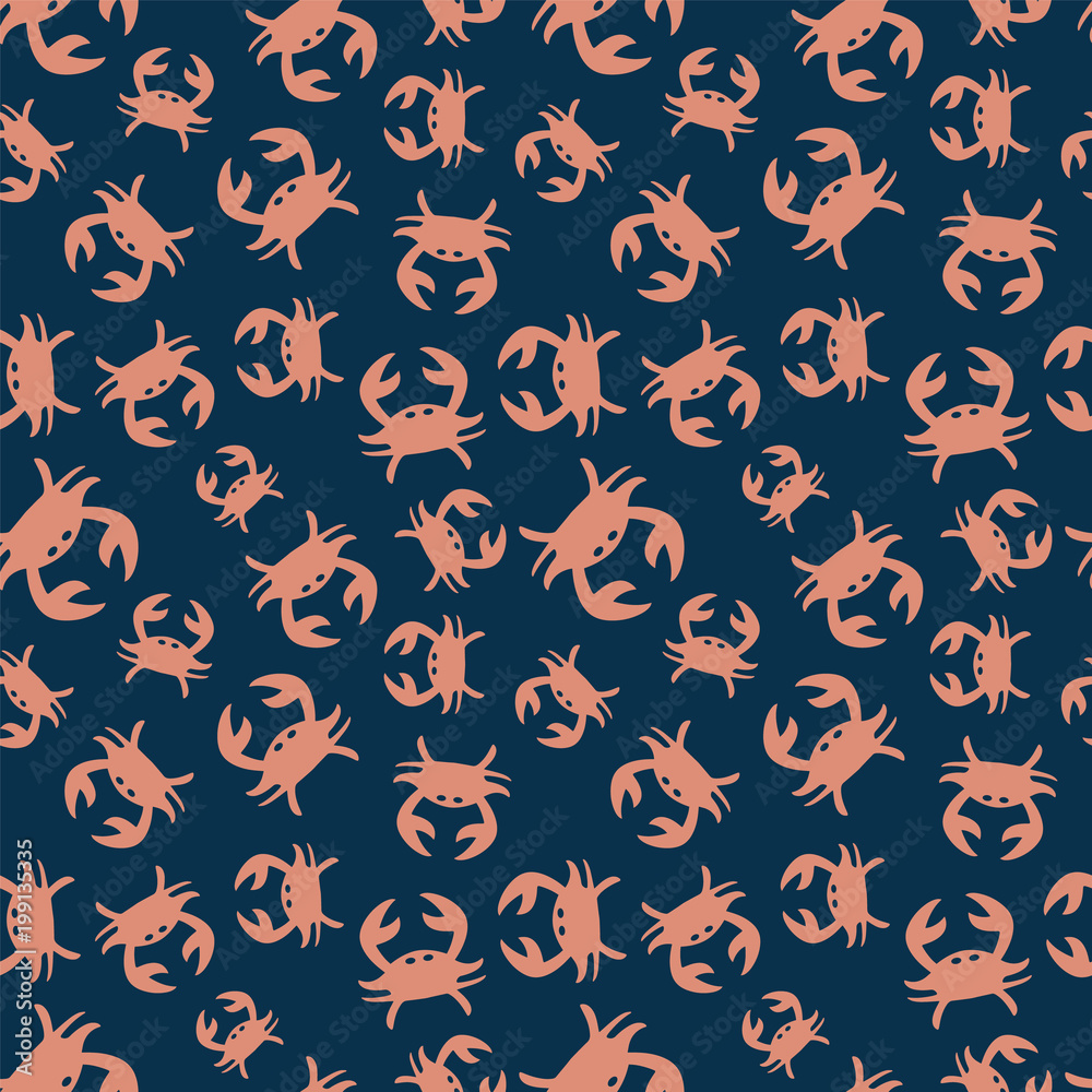 seamless summer pattern with crabs an a dark blue background seamless summer pattern with crabs an a dark blue background