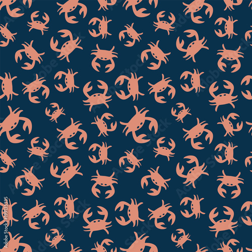 seamless summer pattern with crabs an a dark blue background © samuel jörg