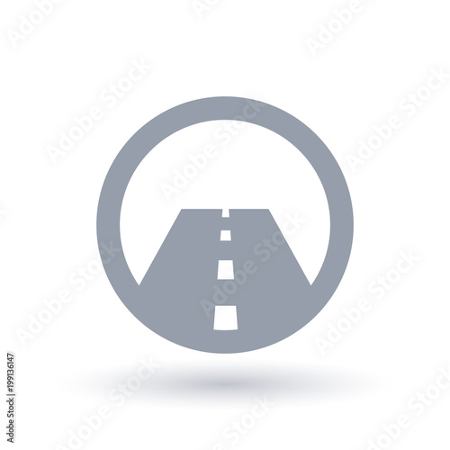 Paved straight road icon. Street symbol. Highway or motorway infrastructure sign in circle. Vector illustration.