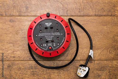 UK Black and red coiled power extension lead