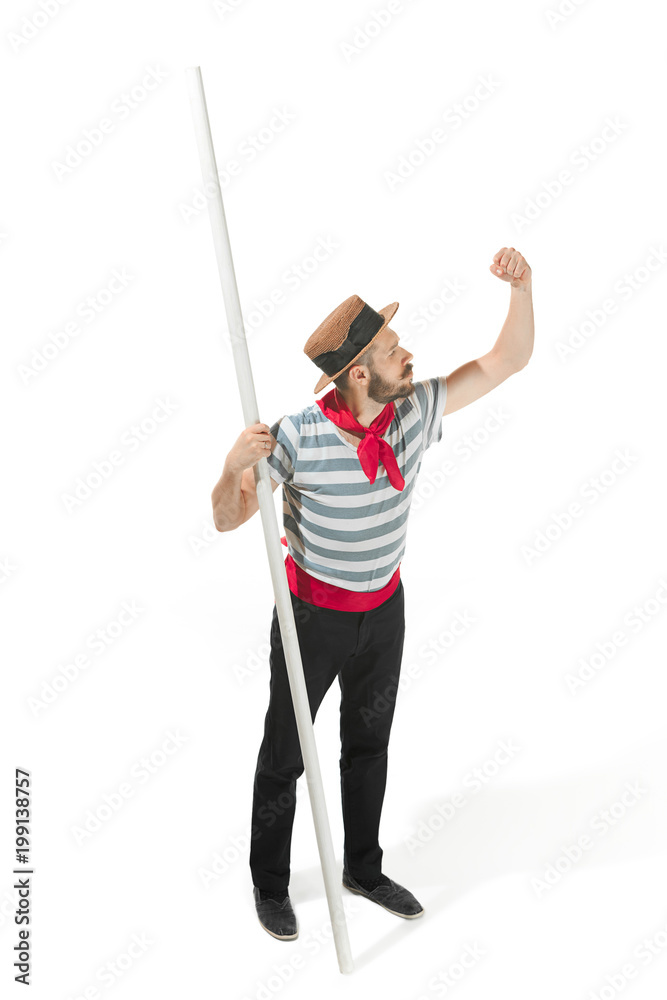 Caucasian man in traditional gondolier costume and hat Stock Photo | Adobe  Stock