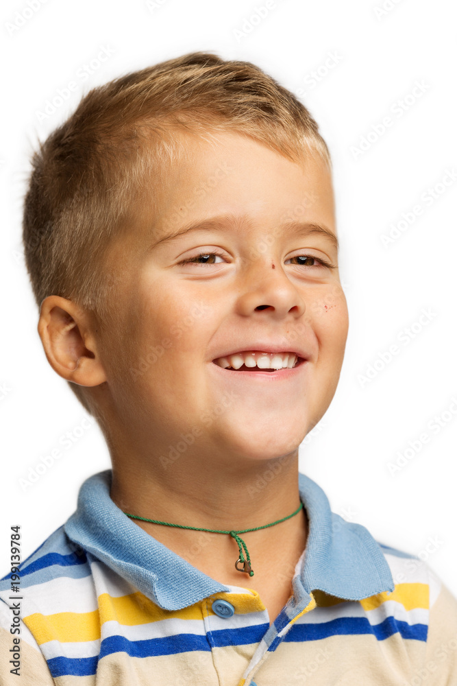 Cute little boy is laughing, close-up, isolated Cute little boy is laughing, close-up, isolated