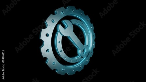 Gear, cogwheel and wrench glow animation in PNG format with ALPHA transparency channel. 4K