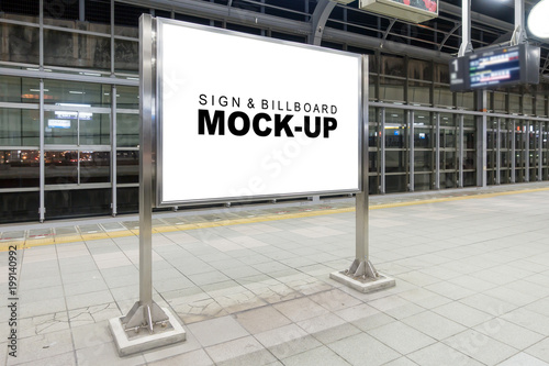 Mock up blank billboard at train platform