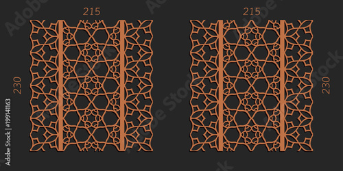 Laser cutting set. Woodcut vector trellis panels. Plywood lasercut floral design. Striped seamless patterns for printing, engraving, paper cut. Stencil lattice ornaments.
