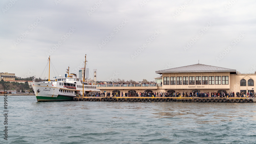 Traditional Istanbul passenger ferry near the pier, Istanbul