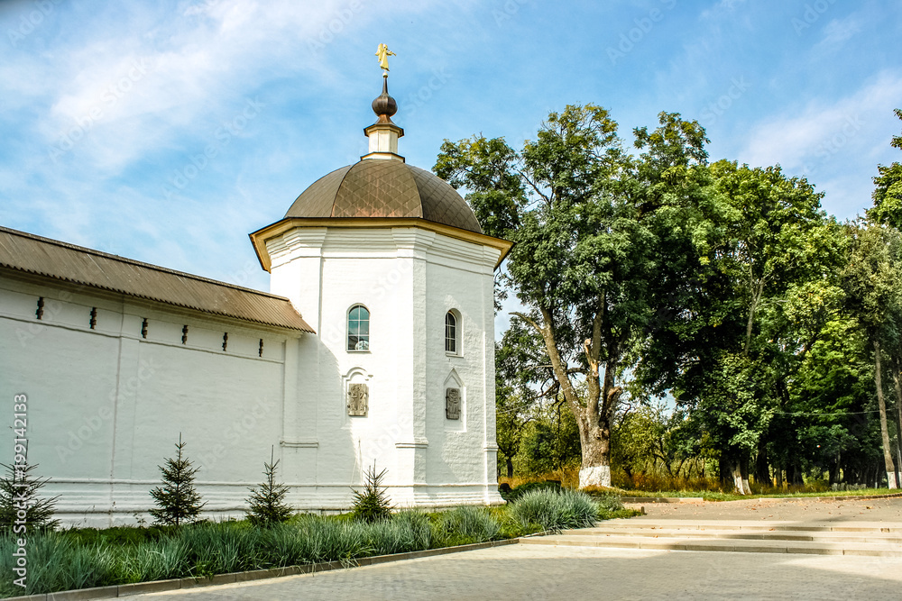Wall Svensk monastery in Russia in summer day.