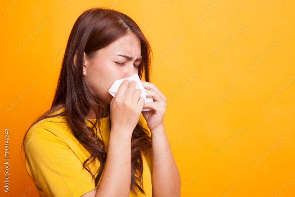 Young Asian woman got sick and flu. Young Asian woman got sick and flu.