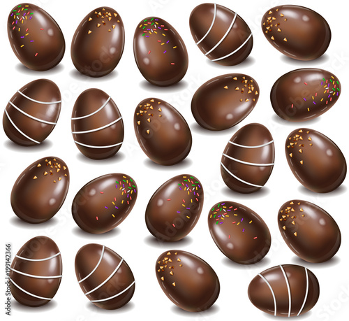 Chocolate eggs pattern background. Vector 3d realistic illustrations