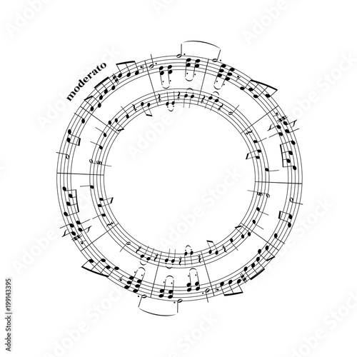Music notes on stave in round shape on white