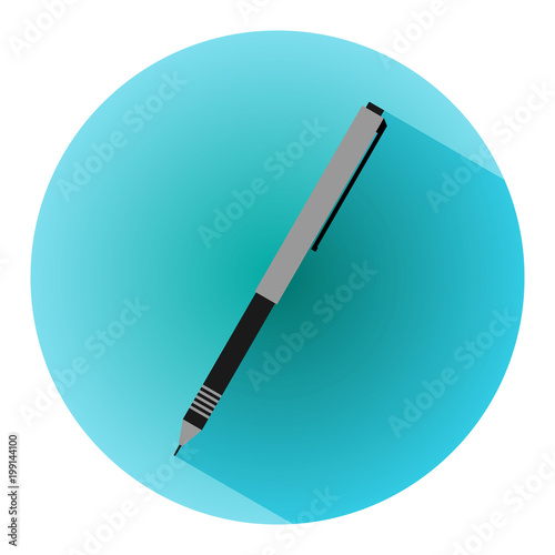 Pen icon. Flat icon with long shadow on background