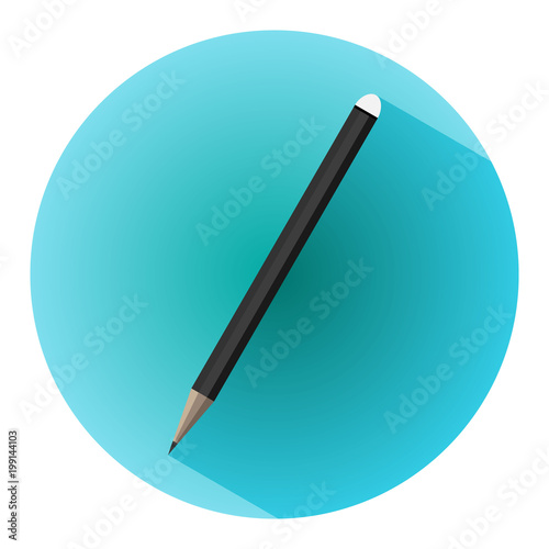 Graphite pencil on turquoise blue background with long shadow. Education, creativity and office concept.