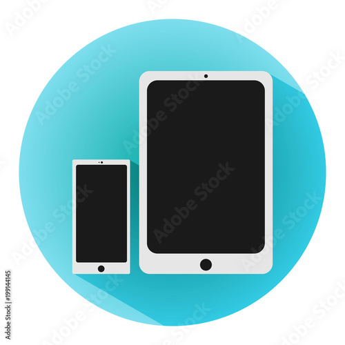 Tablet computer and mobile phone icon. Flat design style modern vector illustration. Isolated on stylish color background.