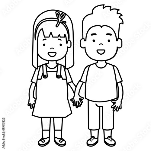 happy little couple characters vector illustration design