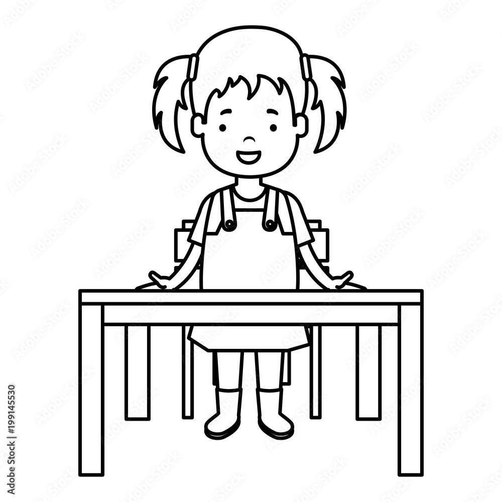 little girl studying in school desk vector illustration design
