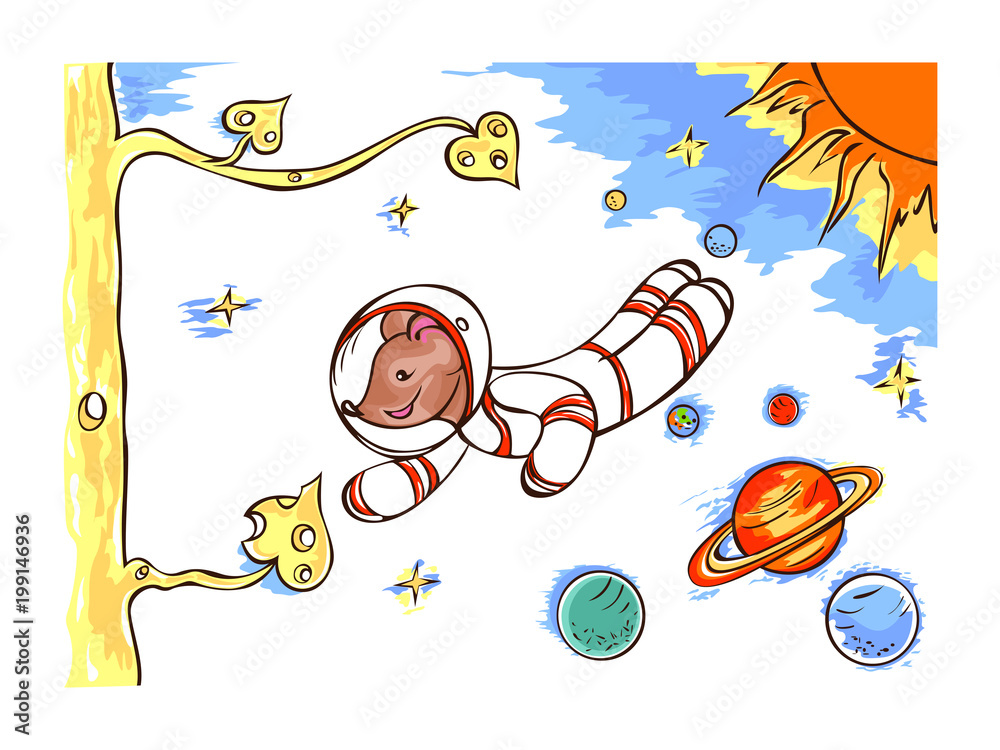 The mouse is astronaut, flying in outer space Stock Vector | Adobe Stock