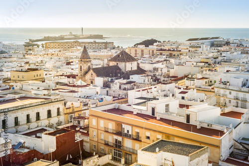 Cityscape of Cadiz surrounded by The Atlantic Ocean , Andalusia, Spain