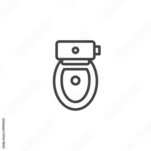 Toilet bowl with seat cover top view outline icon. linear style sign for mobile concept and web design. WC line vector icon. Symbol, logo illustration. Pixel perfect vector graphics