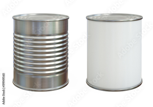 Tin can mock up, aluminum can and blank copy space can isolated on white background 3d rendering