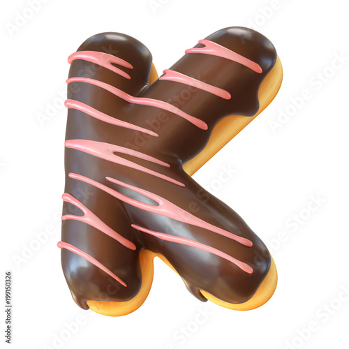 Glazed donut font 3d rendering letter K