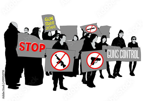 Young american school people against weapon