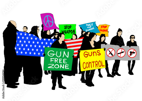 Young american school people against weapon