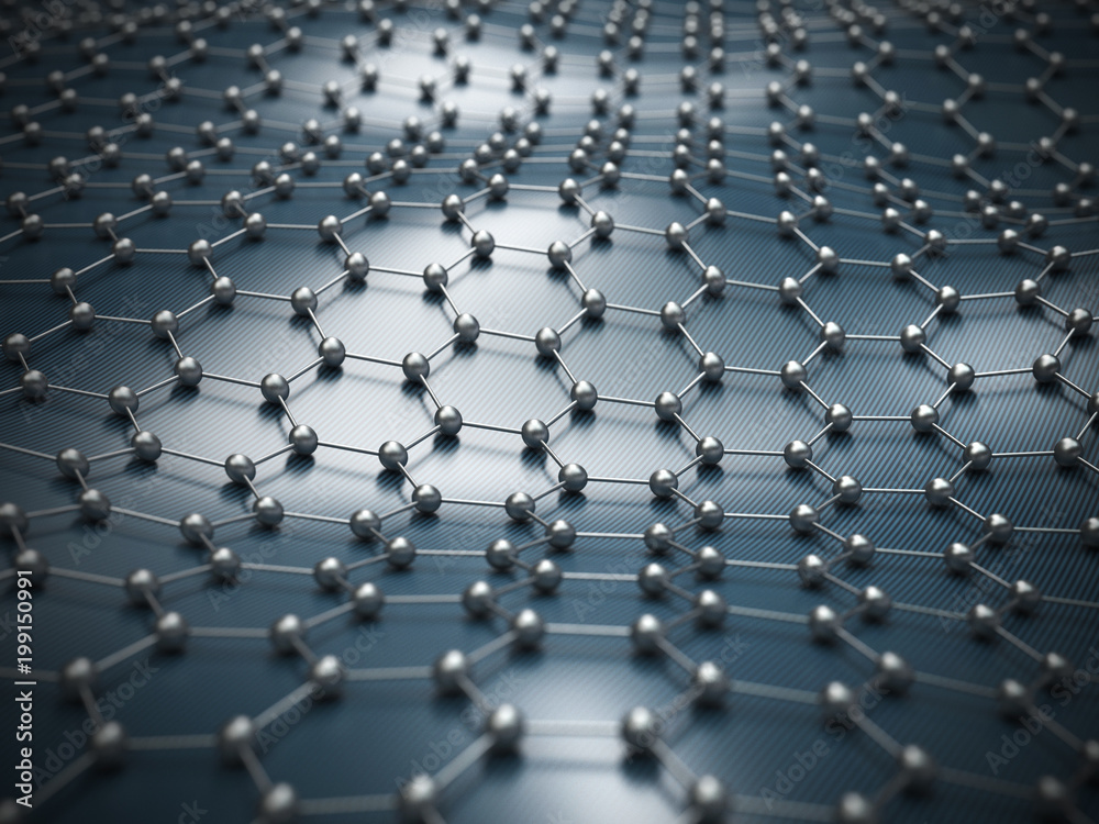 Graphene molecular grid, graphene atomic structure concept, hexagonal geometric form, nanotechnology background 3d rendering Graphene molecular grid, graphene atomic structure concept, hexagonal geometric form, nanotechnology background 3d rendering