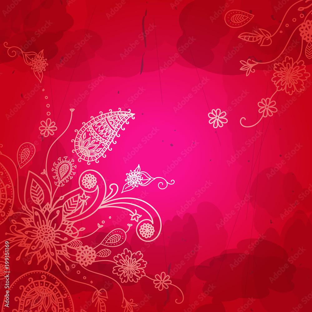 Indian traditional paisley and flower pattern. Red wedding invite background.  Vector illustration. EPS 10 Stock Vector | Adobe Stock