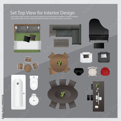 Set top view for interior design. Isolated Illustration