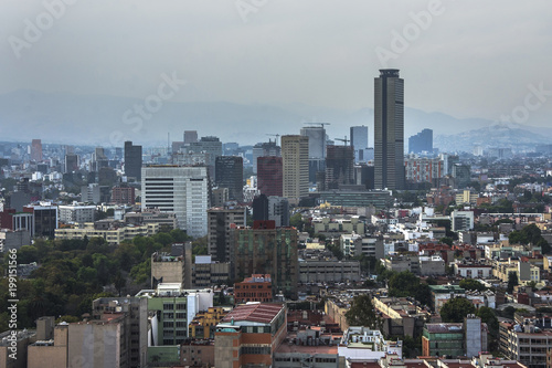 Skyline in Mexico City  Reforma aerial view at sunset time