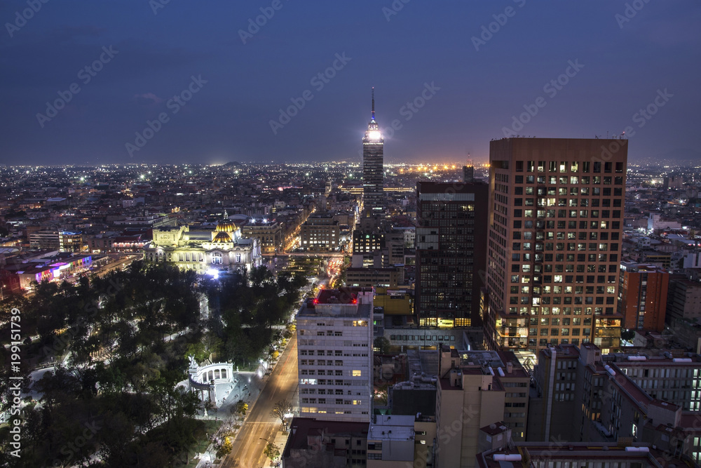 Night View of Torre Latinoamericana ( Latin-American Tower) in Mexico City.