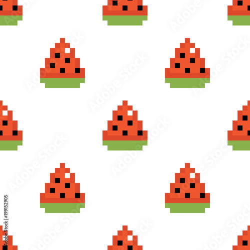 Pixel watermelon slices vector seamless pattern background. © cosmic_pony