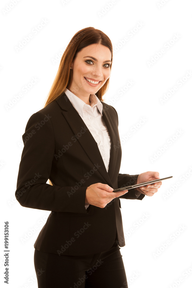 Attractive business woman showing thumb up as a gesture for success isolated over white background Attractive business woman showing thumb up as a gesture for success isolated over white background