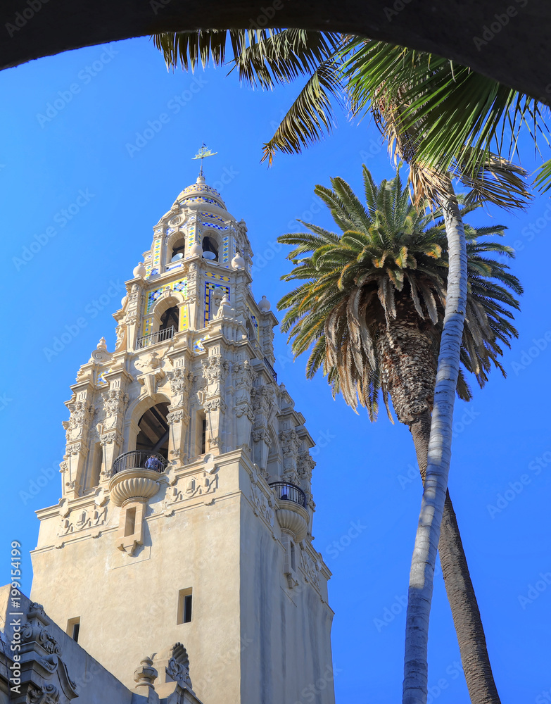 California Tower overlooking Balboa Park in San Diego, California.