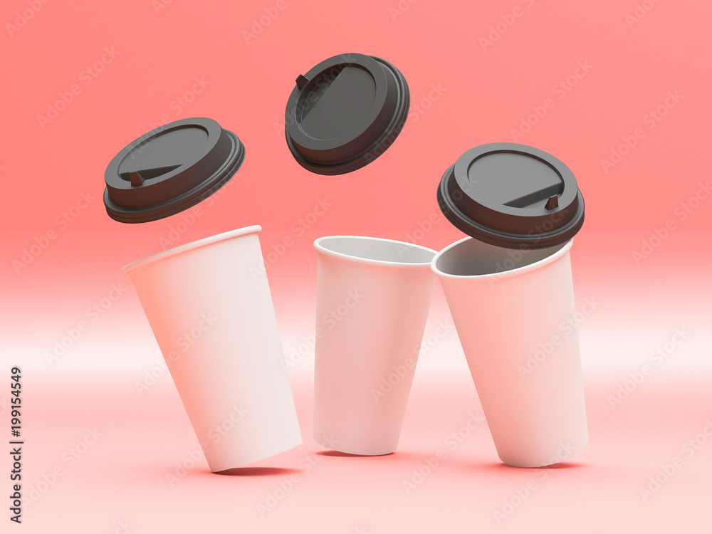 3d model of paper cups with a lid standing on a plane under natural ...