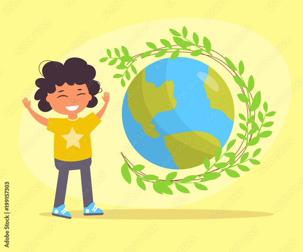 Earth day Vector, boy with globe. Earth day Vector, boy with globe.