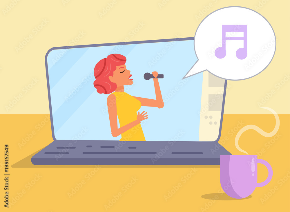 Obraz premium Online vocal lesson Vector.