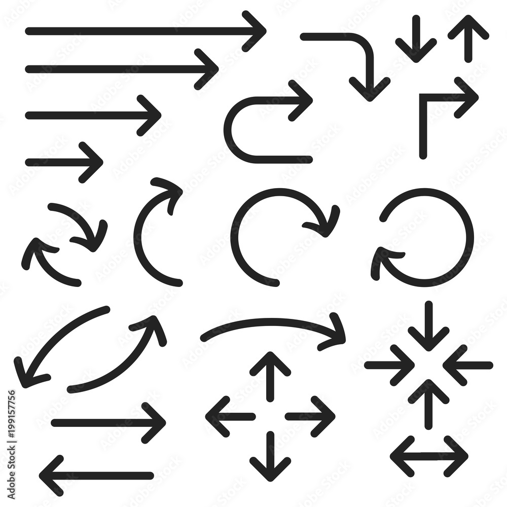 Black bold arrows set. Set of icons