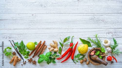 Fototapeta Naklejka Na Ścianę i Meble -  Fresh aromatic herbs and spices for cooking
