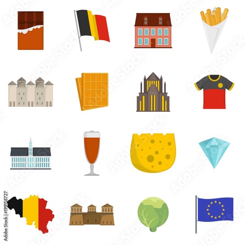 Belgium travel icons set vector flat