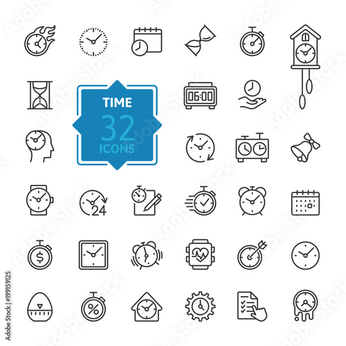 Time - minimal thin line web icon set. Outline icons collection. Simple vector illustration