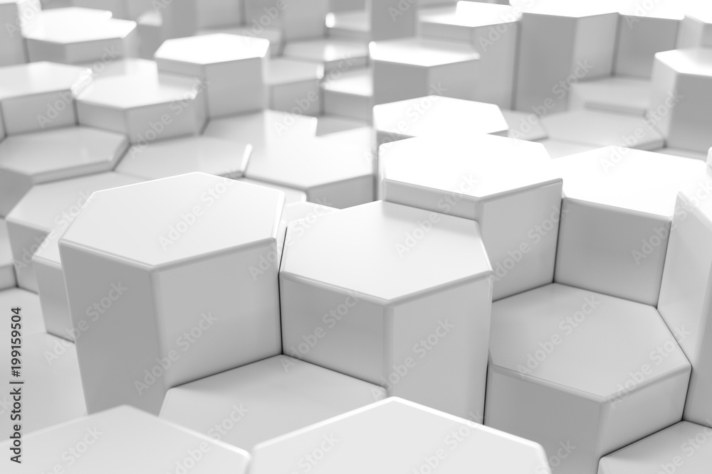 White geometric hexagonal abstract background, 3d rendering White geometric hexagonal abstract background, 3d rendering