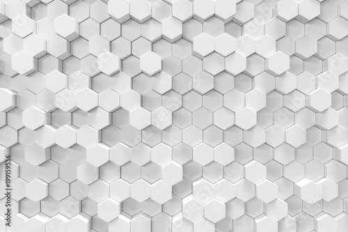 Fototapeta Naklejka Na Ścianę i Meble -  White geometric hexagonal abstract background, 3d rendering