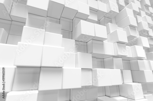 Fototapeta Naklejka Na Ścianę i Meble -  White geometric cube, cubical, boxes, squares form abstract background. Abstract white blocks. Template background for your design, 3d rendering