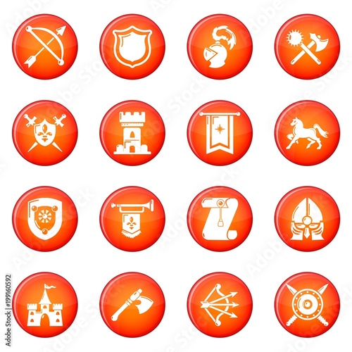 Knight medieval icons set red vector