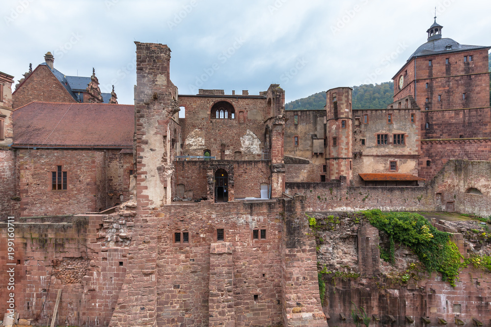 ruins of Heidelberg Castle on the river side of Neckar