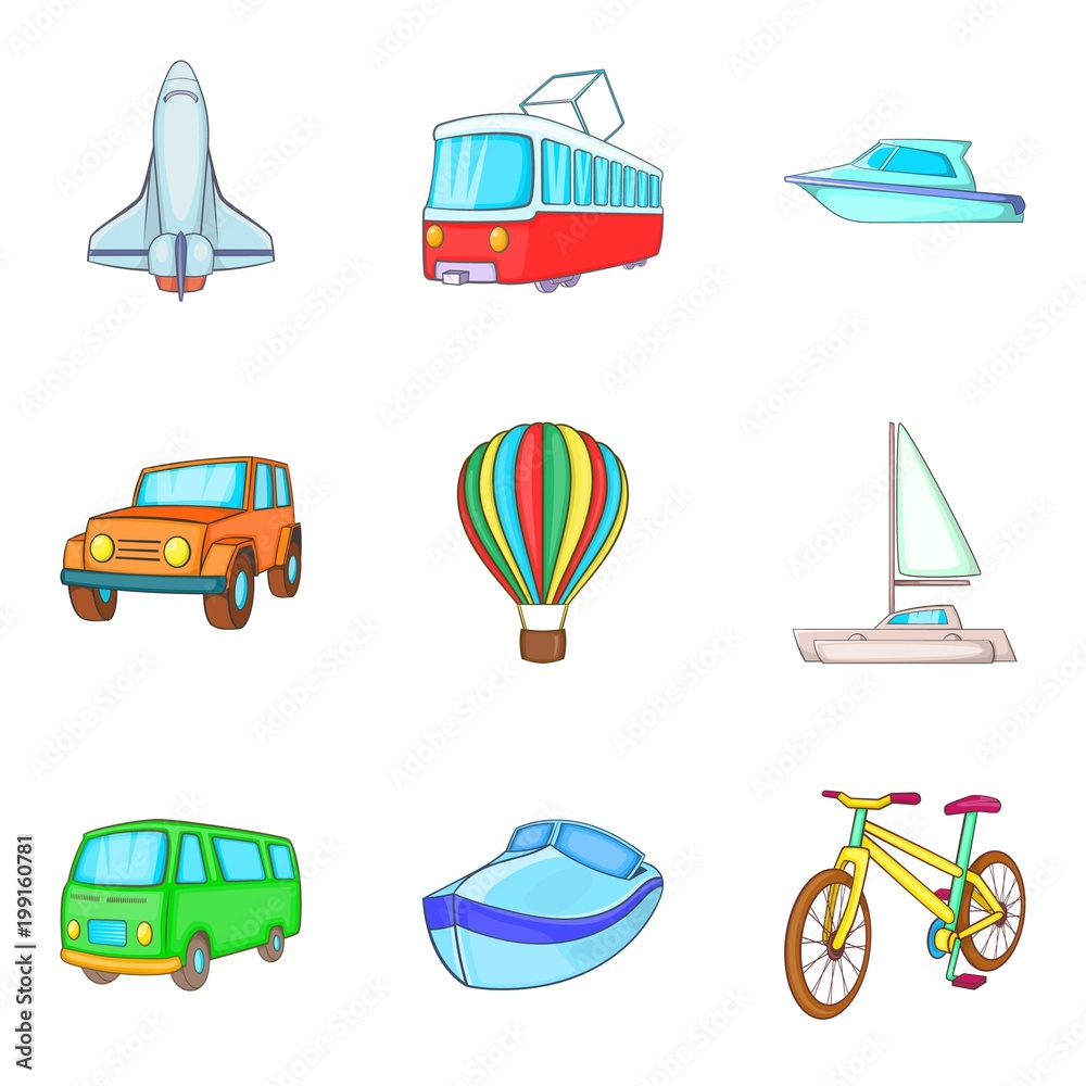 Car industry icons set, cartoon style