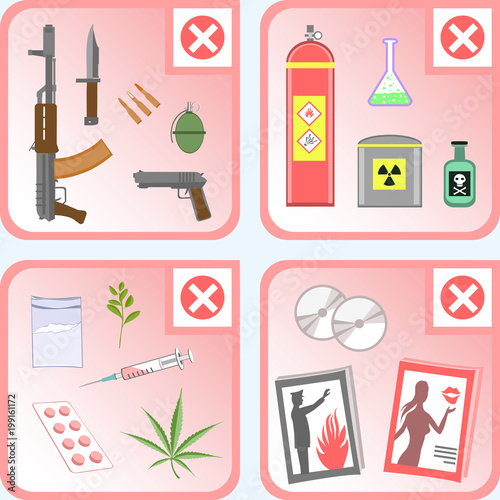 Customs prohibition icon set.